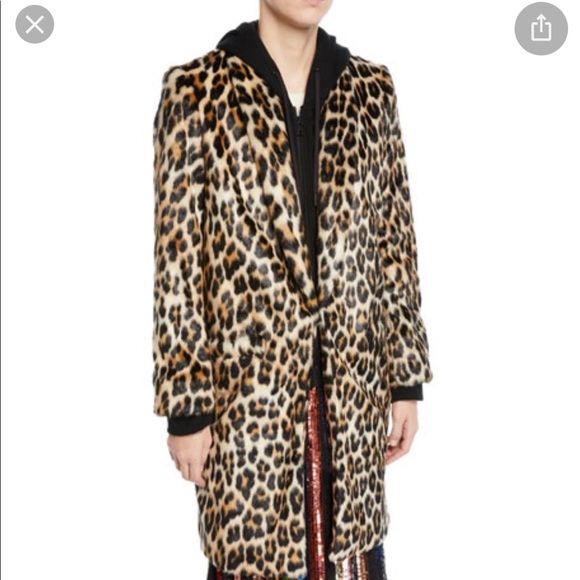 ALICE + OLIVIA Kylie Hoodie Long Leopard Faux-Fur Coat - Picture 2 of 10
